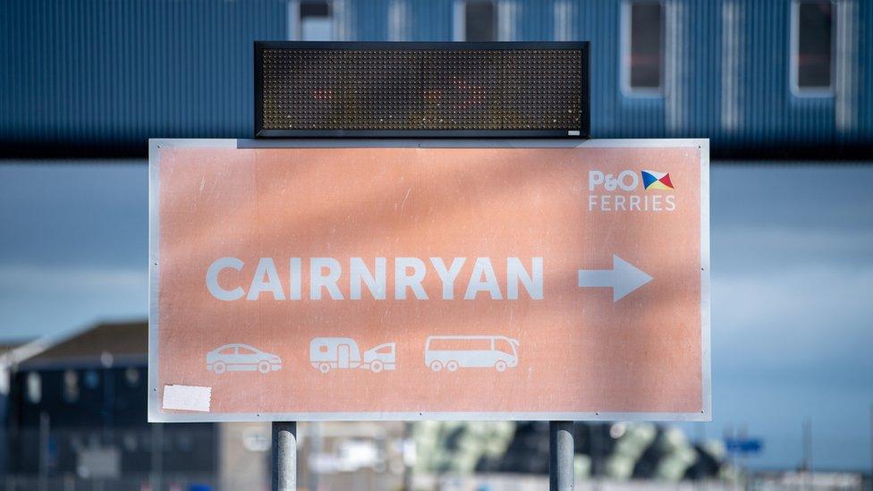 Sign for Cairnryan ferry route