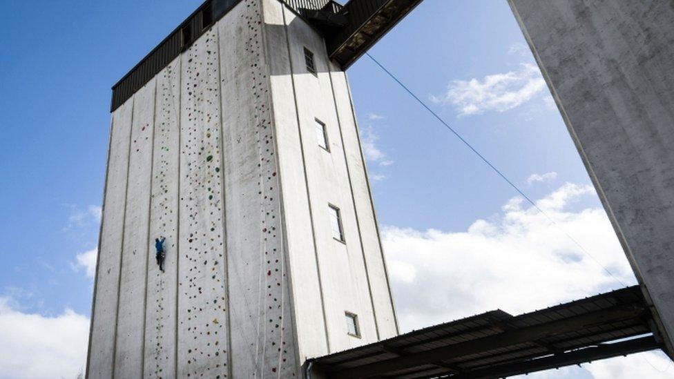 Climbing wall at ROKT outdoor climbing centre in Brighouse