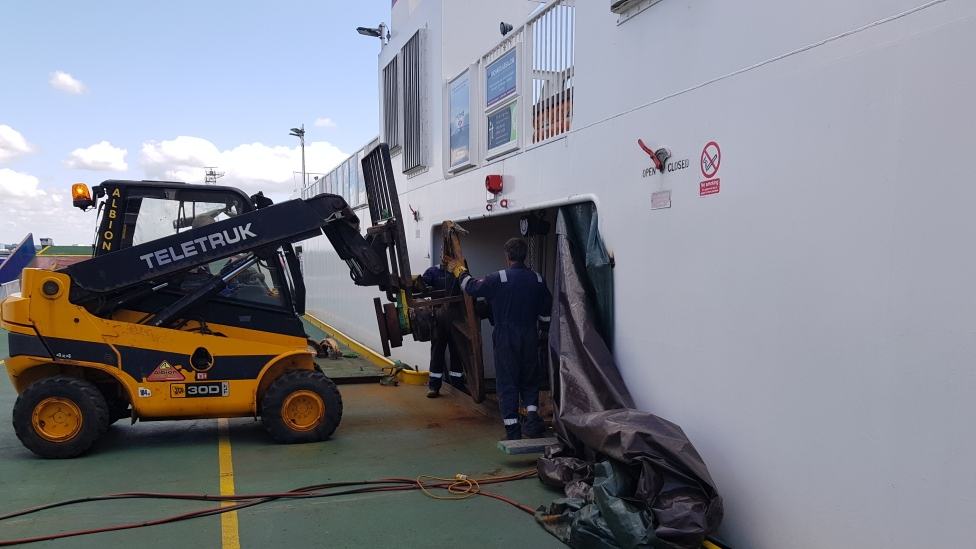 Sandbanks Ferry under repair in Southampton