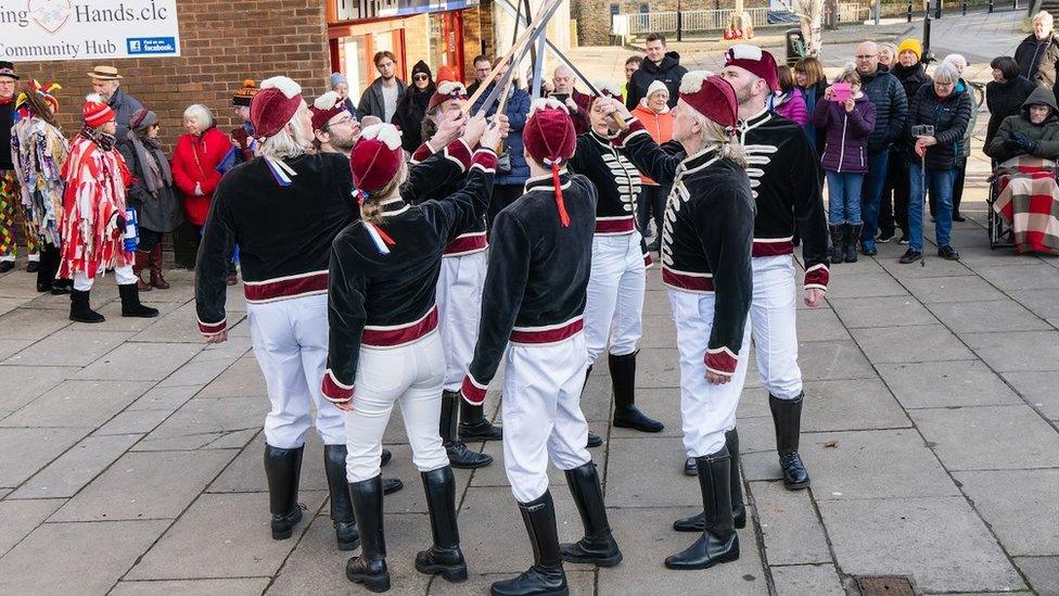 Handsworth Sword Dancers performing in Sheffield on Boxing Day 2022