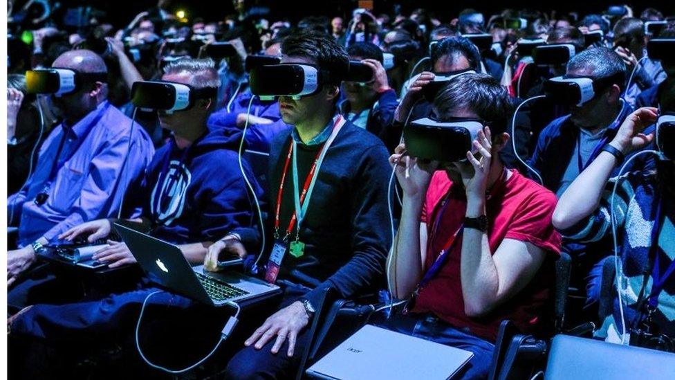 Samsung event attendees wearing Gear VR headsets