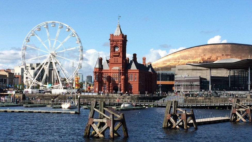 Blues skies and a big wheel at Cardiff Bay taken by Catherine Adams