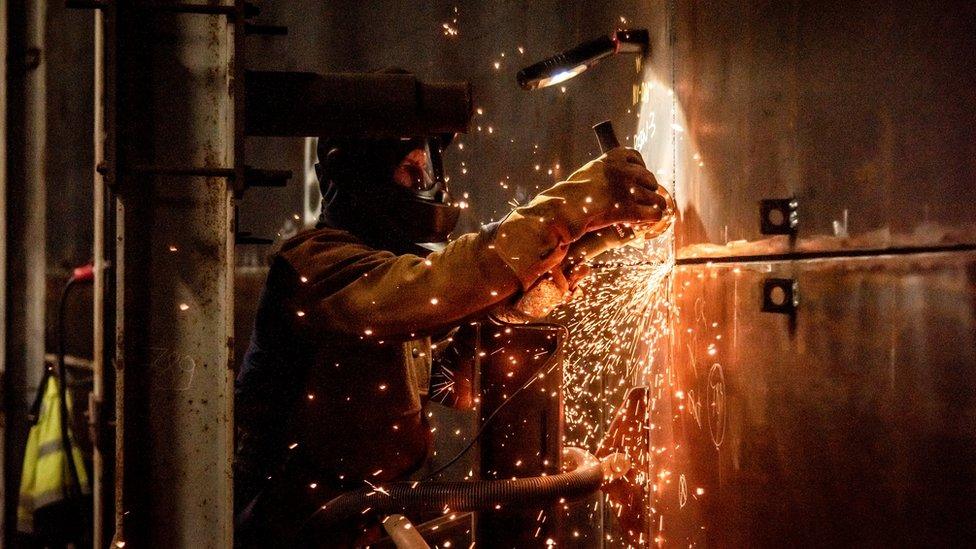 Welding steel roof at Hinkley Point