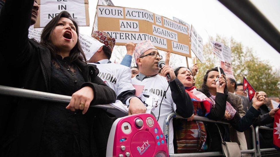 Protesters gathered for the visit of Narendra Modi