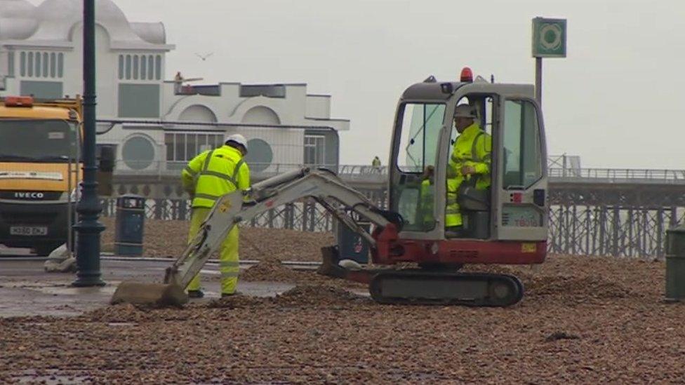 Southsea beach storm clean-up