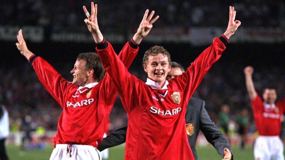 Ole Gunnar Solskjaer celebrating