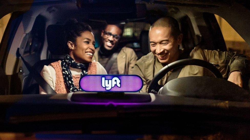 Passengers in a Lyft taxi