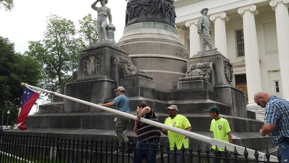 The flags came down in Alabama on the orders of the governor