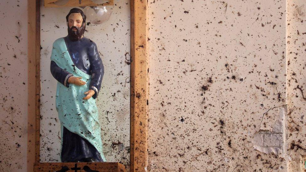 Damage at St Sebastian Catholic Church in Negombo