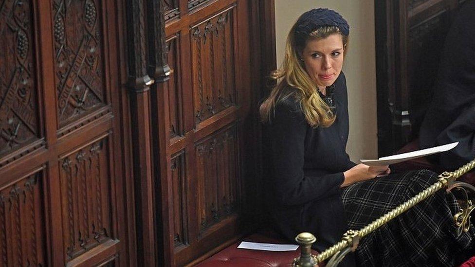 Carrie Symonds, Boris Johnson's partner, in her place in the Palace of Westminster