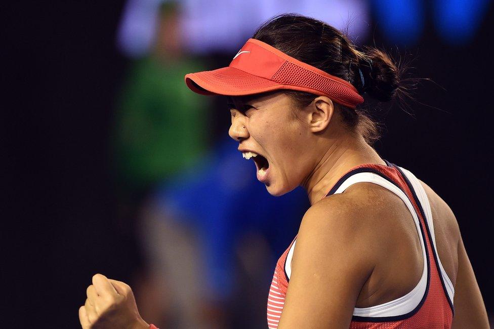 Zhang Shuai of China reacts during her fourth round match against Madison Keys of the US at the Australian Open tennis tournament in Melbourne, Australia, 25 January 2016