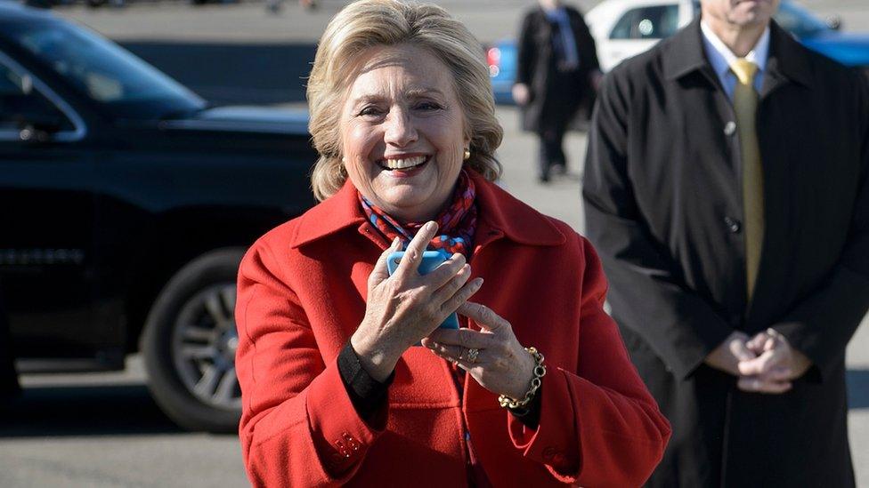 Hillary Clinton with a mobile phone