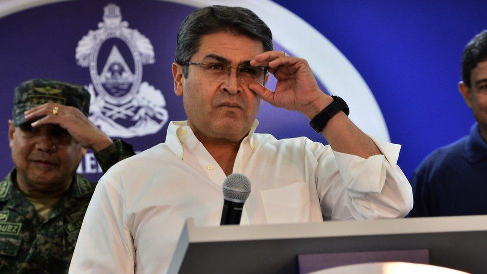 Honduran President Juan Orlando Hernández at a press conference at the Presidential House in Tegucigalpa, Honduras, on 3 August 2019