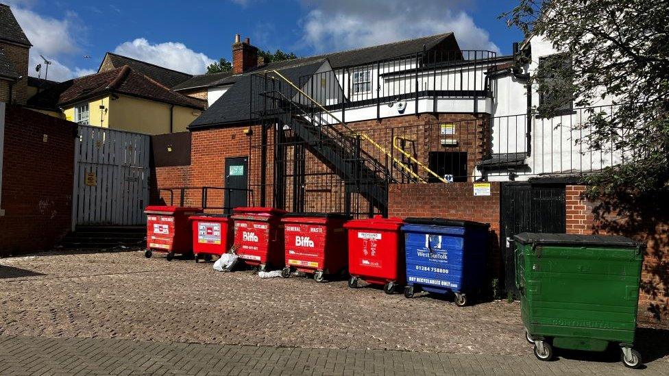 Lorries in a bin loading area Brentgovel street, Bury St Edmunds