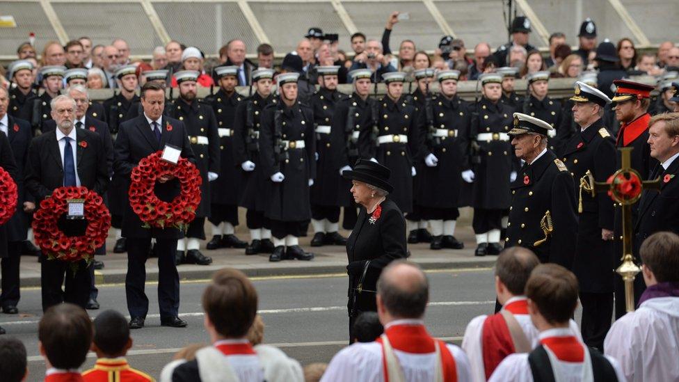 The Queen and politicians at the Cenotaph