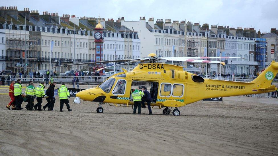 Air ambulance on Weymouth beach