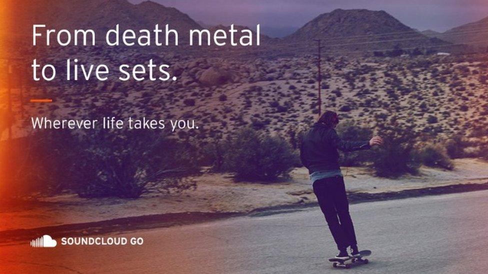 Soundcloud advertisement showing a man on a skateboard