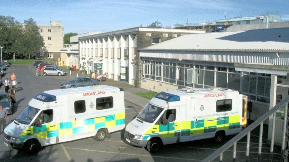 Ambulances outside Glangwili Hospital