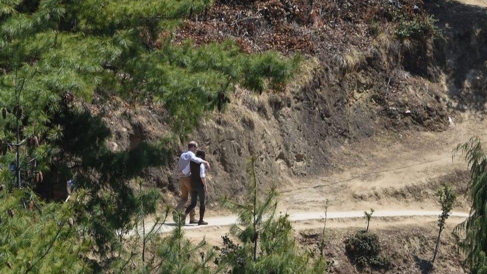 Prince William and the Duchess of Cambridge walking to the Tiger's Nest in Bhutan