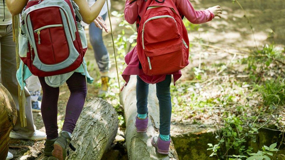 two children on a school trip