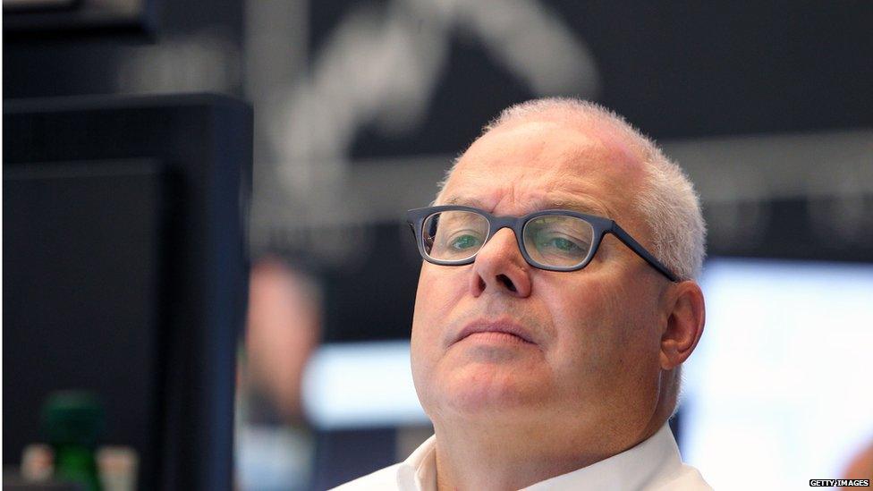 Trader at the stock exchange in Frankfurt am Main, Germany (24 Aug 2015)