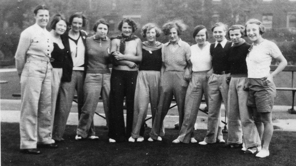 Dick Kerr Ladies players with players from top Belgium and French teams in Preston