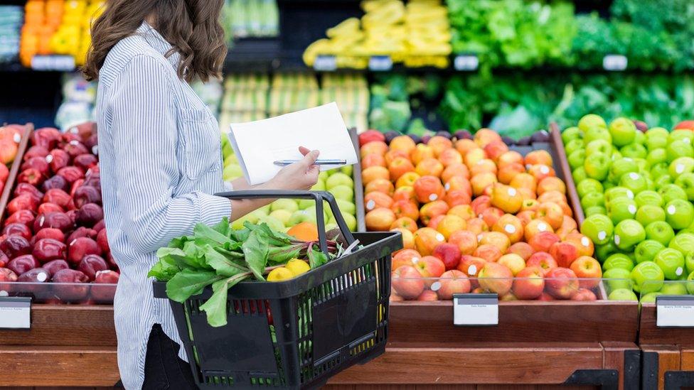 Woman shopping for fresh fruit and veg