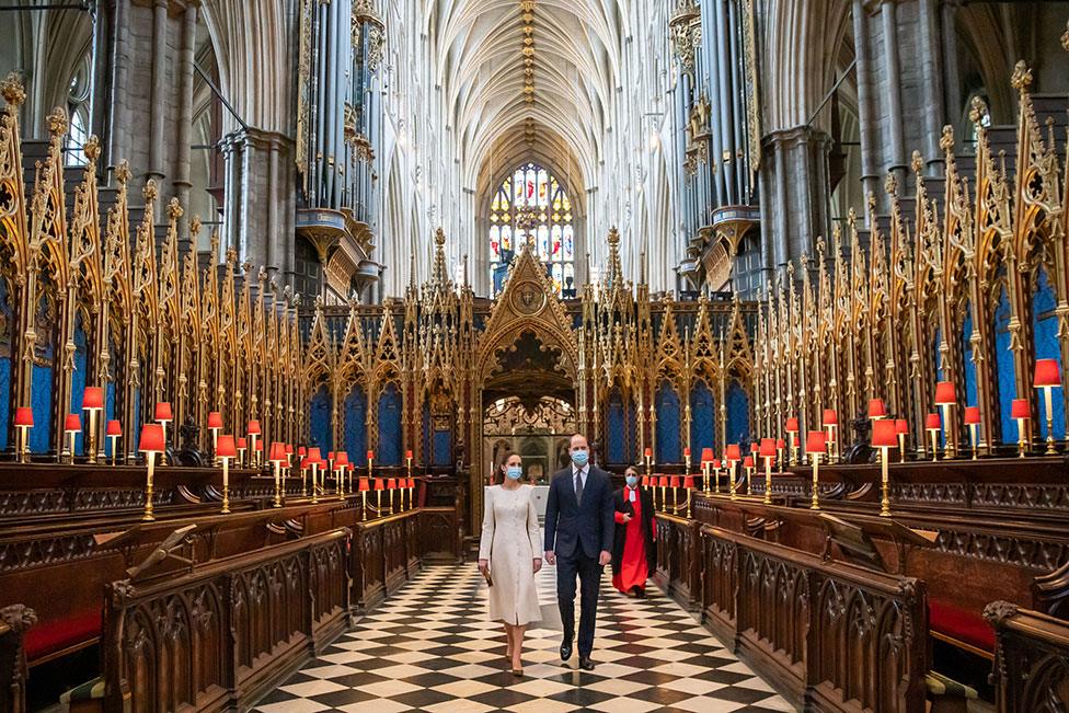 The Duke and Duchess of Cambridge walk through Westminster Abbey