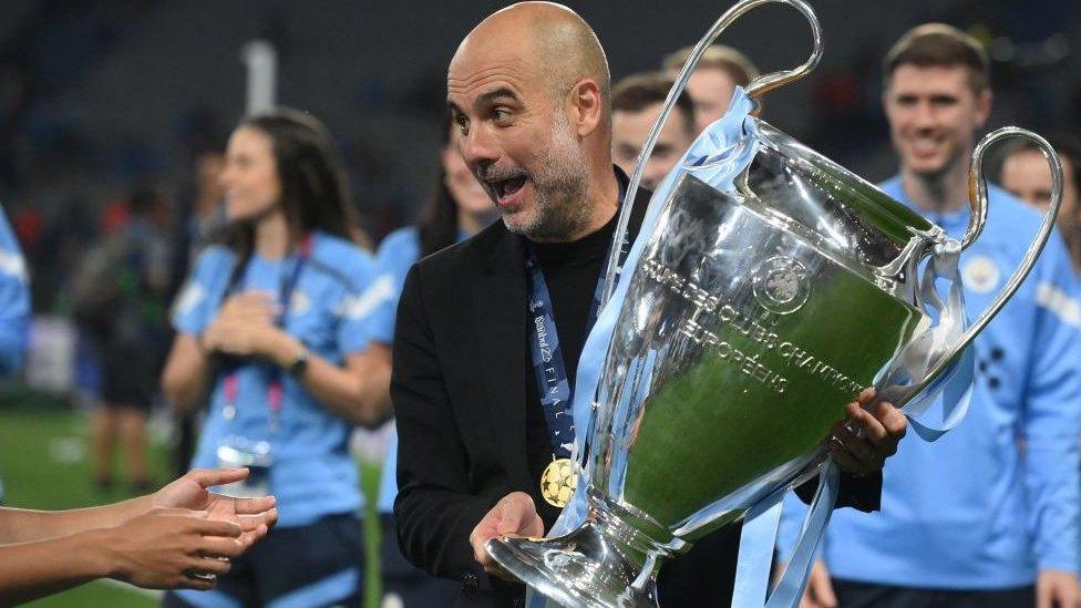 Manchester City manager Pep Guardiola with the Champions League trophy