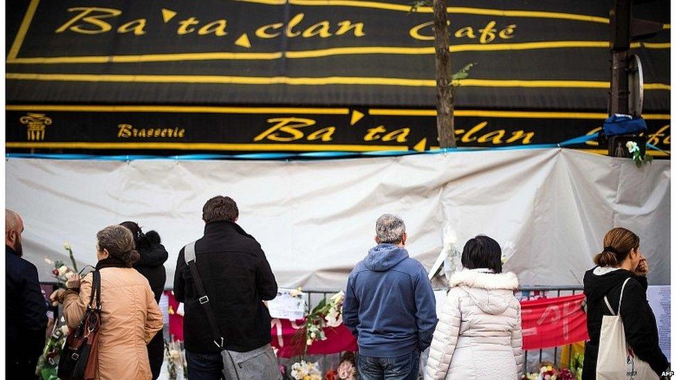 Memorial outside the Bataclan theatre, where 90 people were killed