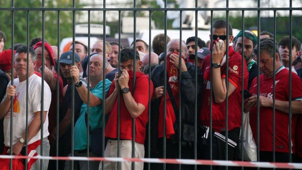 Liverpool fans outside the Stade de France for the Champions League Final in Paris in 2022