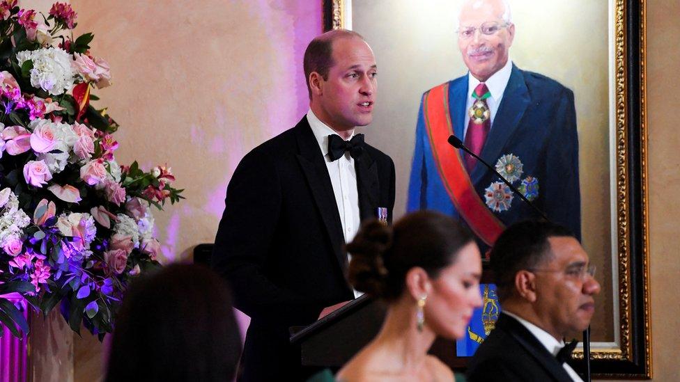 The Duke of Cambridge delivers a speech during a dinner hosted by the Governor General of Jamaica