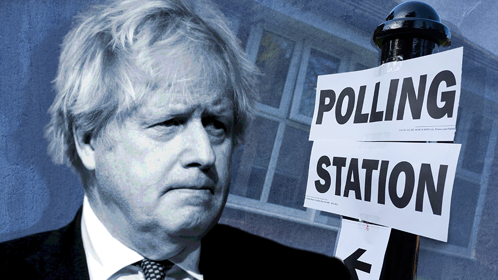 Image showing Boris Johnson and a polling station sign