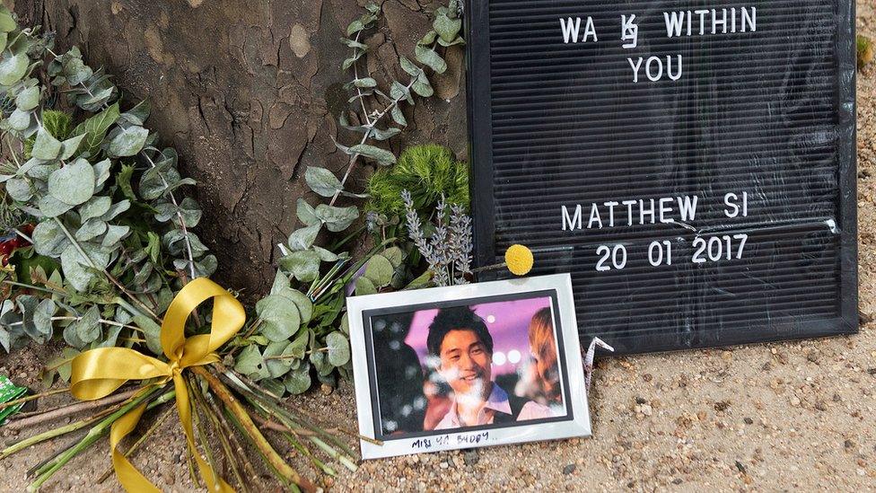 A tribute to Melbourne car attack victim Matthew Si in the city centre