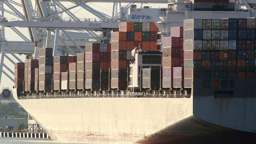 Cargo ship unloaded in Jersey City, New Jersey