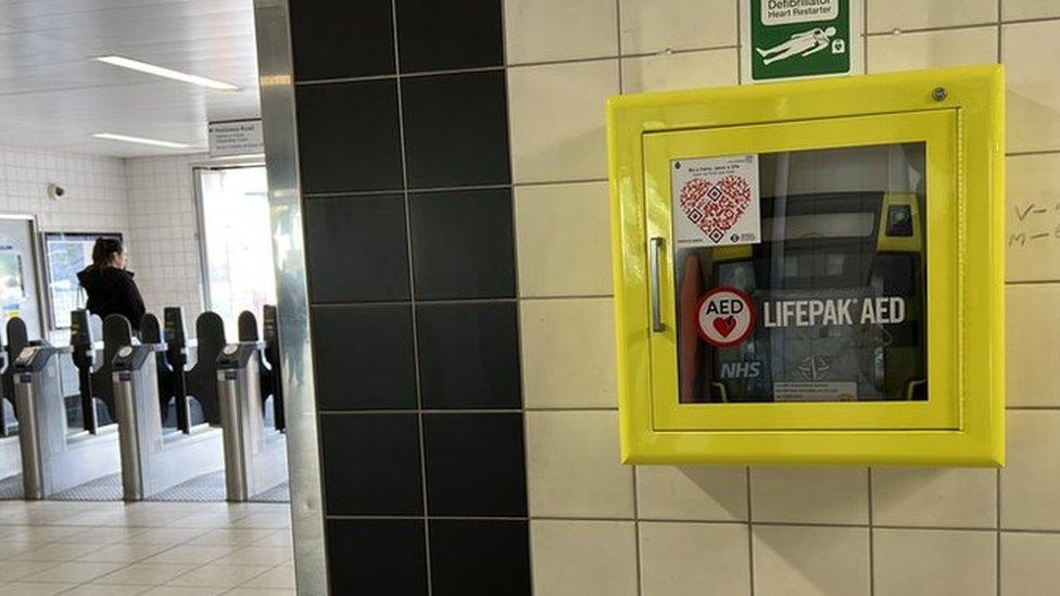 Defibrillator at an underground station