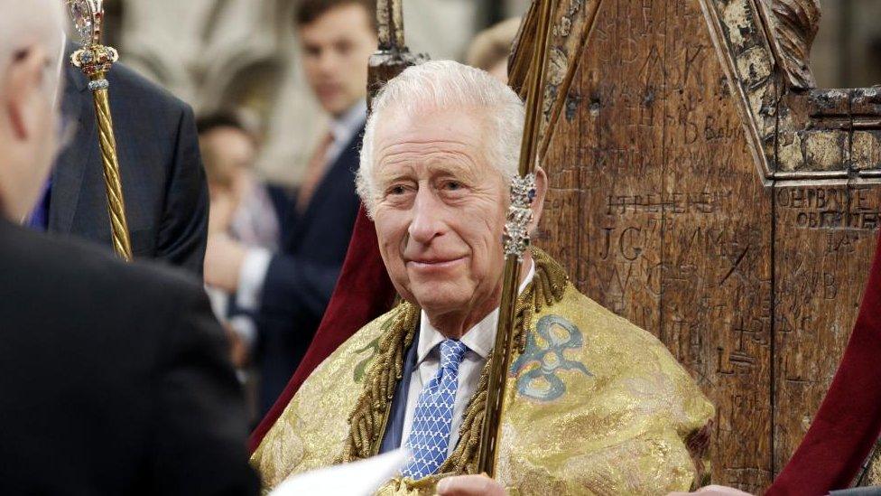 King Charles seen during rehearsals for his coronation