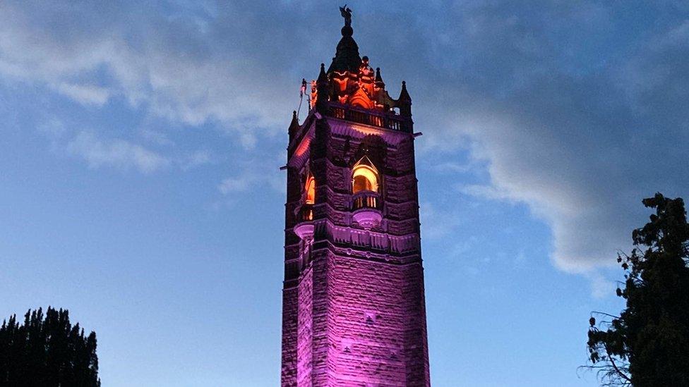 Cabot Tower in Bristol lit-up for the Jubilee