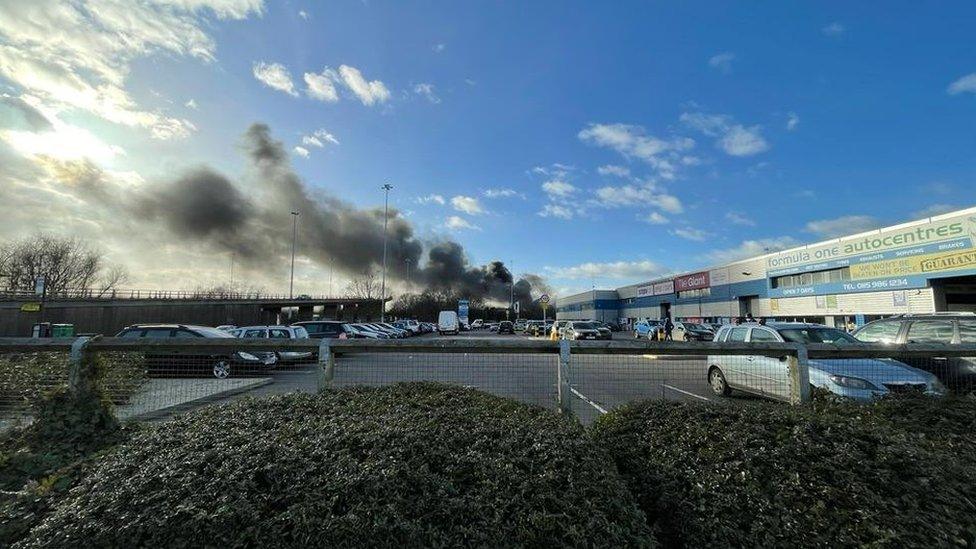 Smoke from a fire at a recycling centre