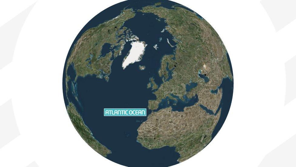 Image shows Earth with the Atlantic Ocean labelled