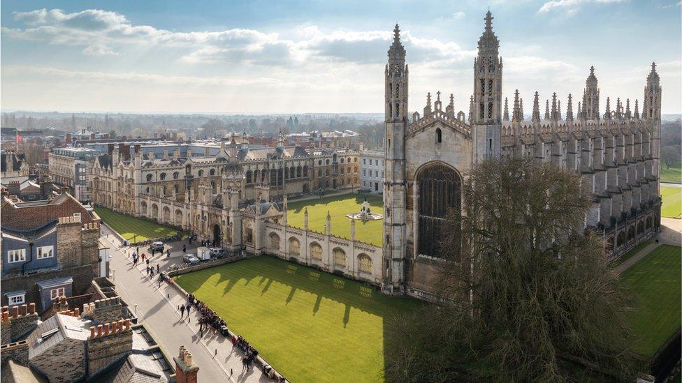 still shows cambridge university on a very sunny day