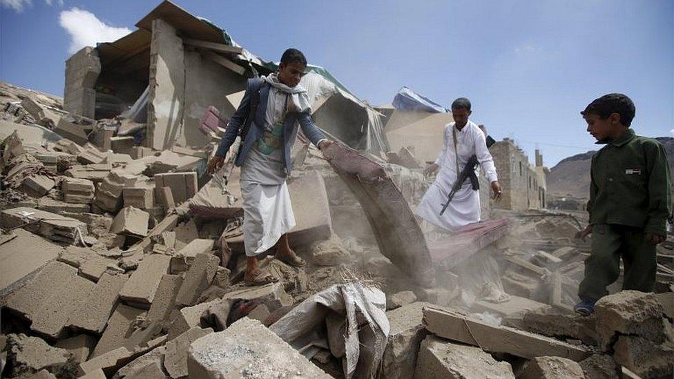 Aftermath of air strike by Saudi-led coalition in Sanaa, Yemen