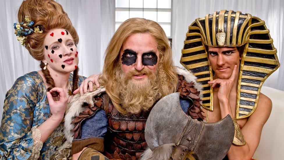 Martha Howe-Douglas as Georgian woman, Ben Willbond as Viking Man and Mathew Baynton as Egyptian man