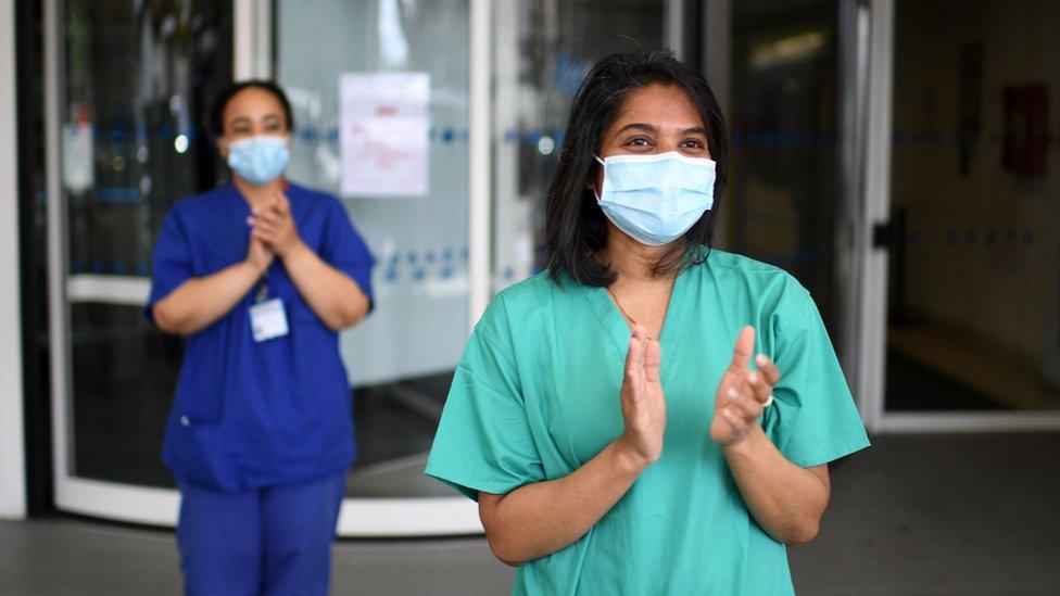 Key workers at the Chelsea and Westminster Hospital join nationwide applause