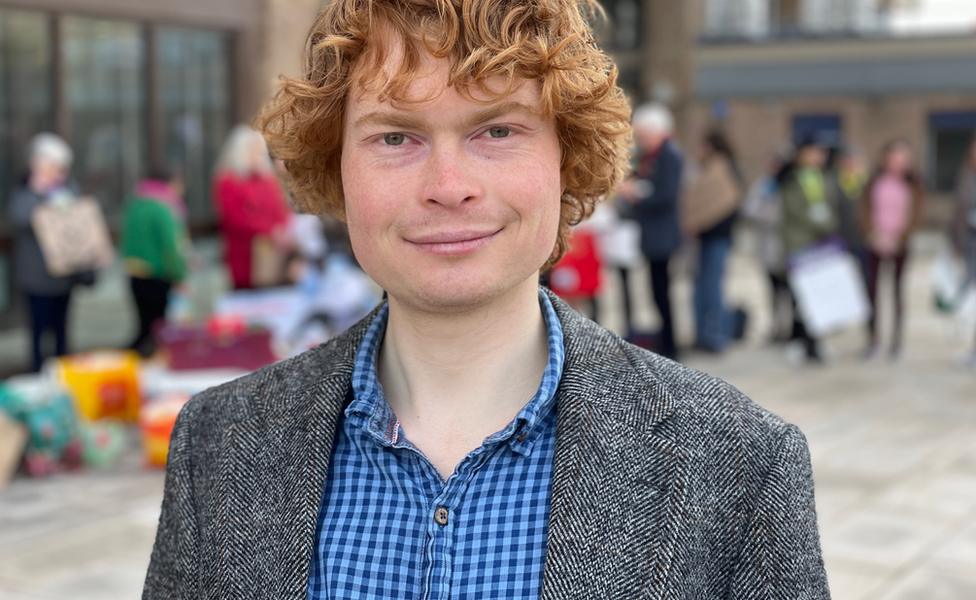 Jamie Osborn, from the Green Party, outside County Hall in Norwich