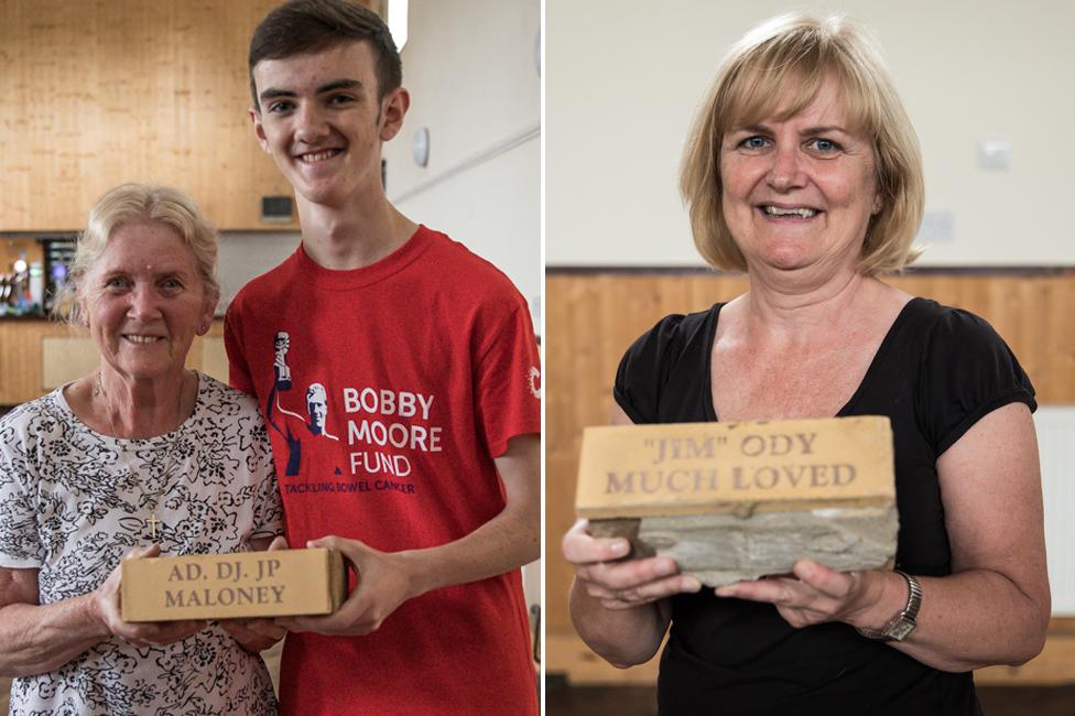 Commemorative bricks of Alan Maloney (left) and Jim Ody (right)