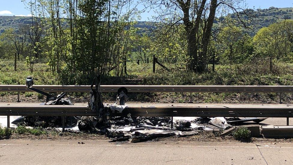 The remains of the plane on the A40