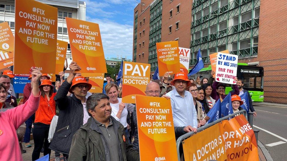 Members of the British Medical Association on the picket line outside Leeds General Infirmary