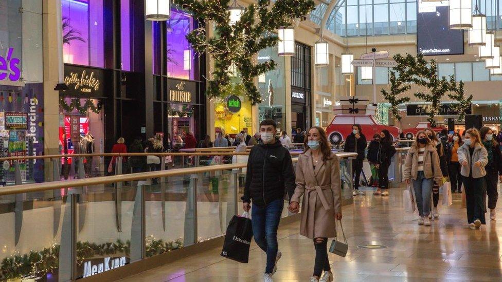 Christmas shoppers in Cardiff