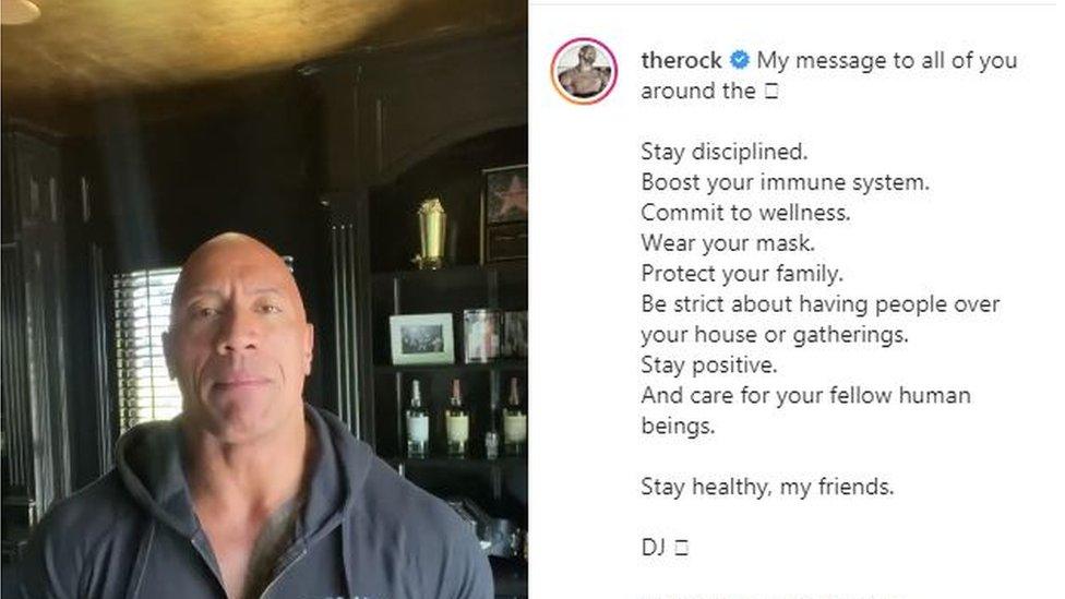 Dwayne "the Rock" Johnson talks about his family's Covid-19 infection on Instagram, 2 September 2020